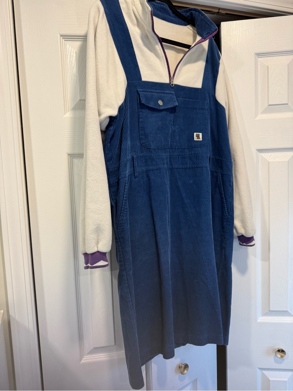 Blue Corduroy Pinafore Dress with Front Pocket